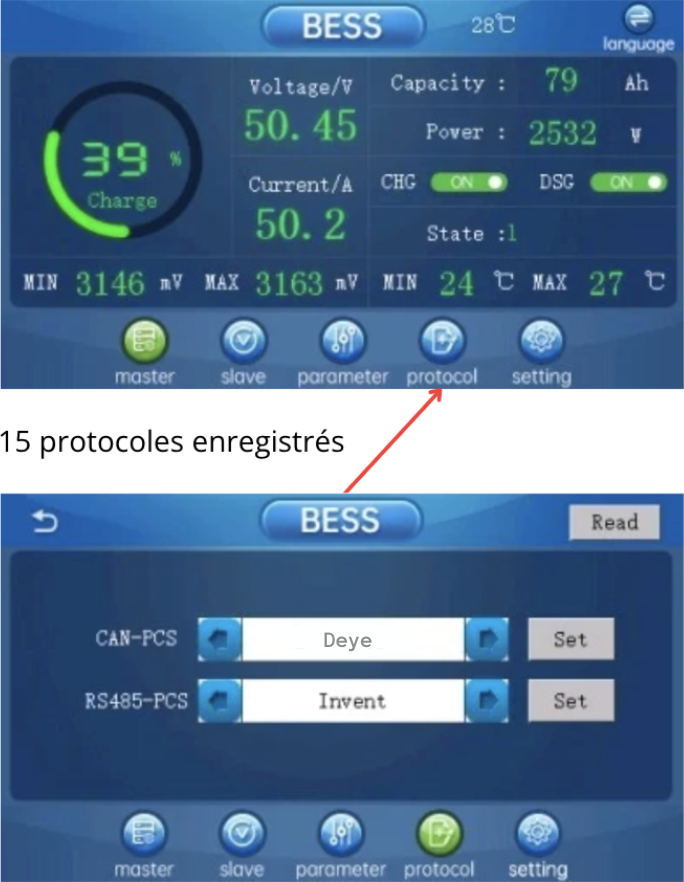 Écran tactile batterie OZO - réglages avancés
